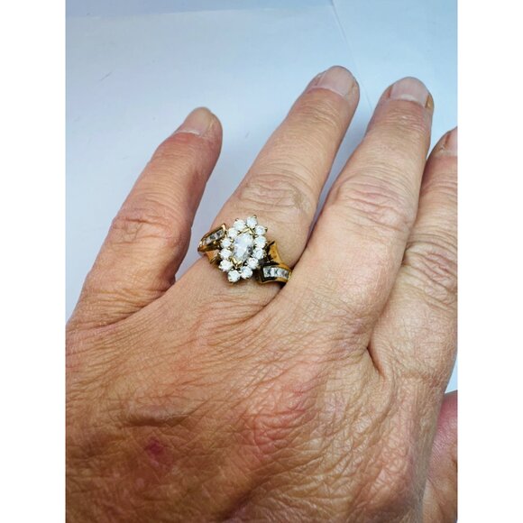 Estate Size 7 CZ Ring Gold Plated Sterling Silver 925 Marquise Cluster 3.6g - Picture 6 of 11